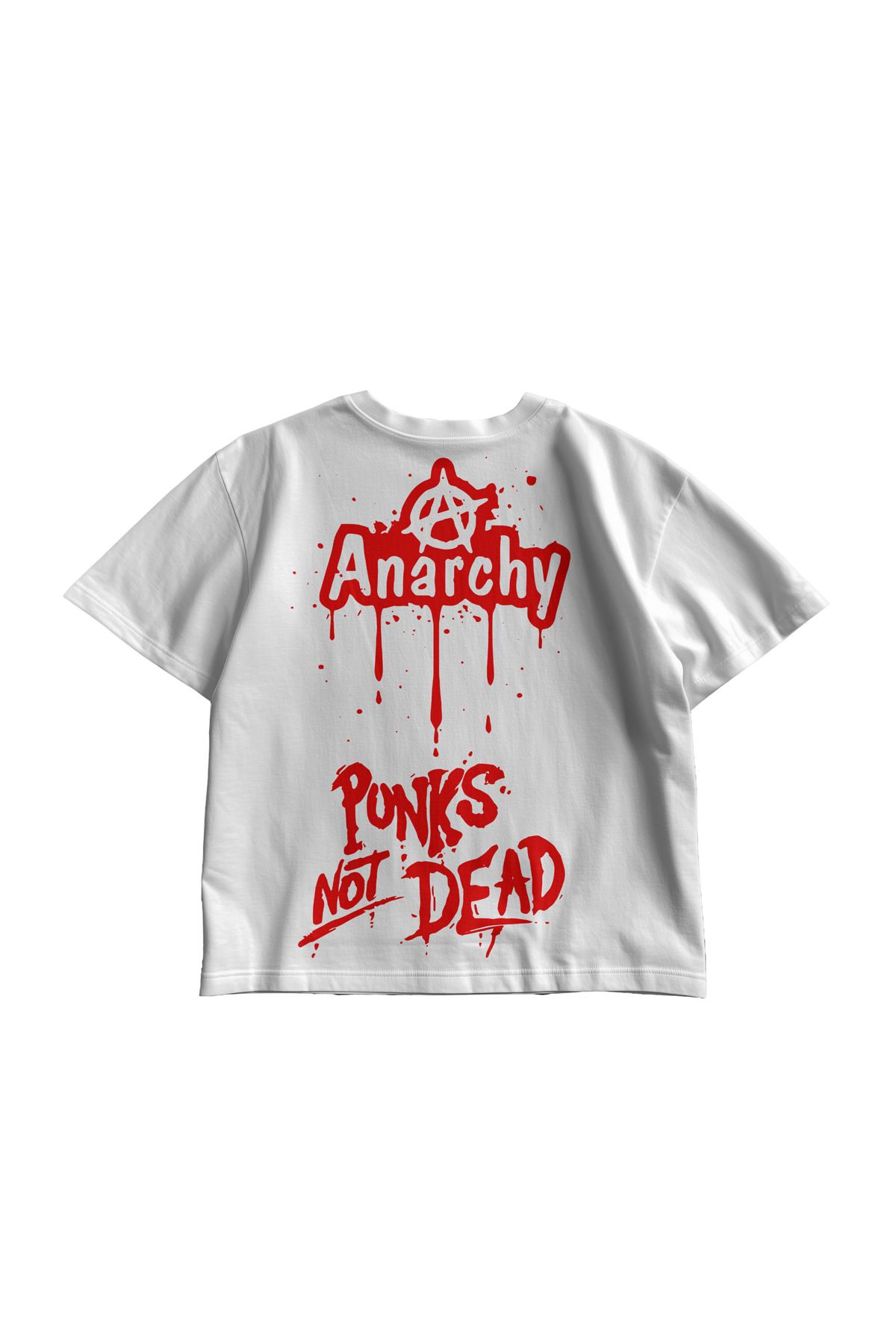 TresMonos Anarchy&Punk Baskılı Oversize Kısa Kesim Pamuklu Unisex Beyaz Tişört