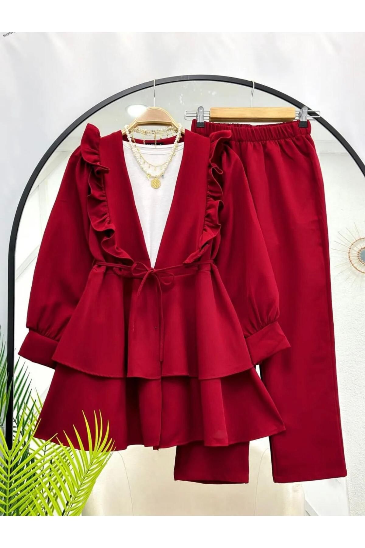MODA Kadın Nilüfer Fırfırlı Klasik İkili Takım