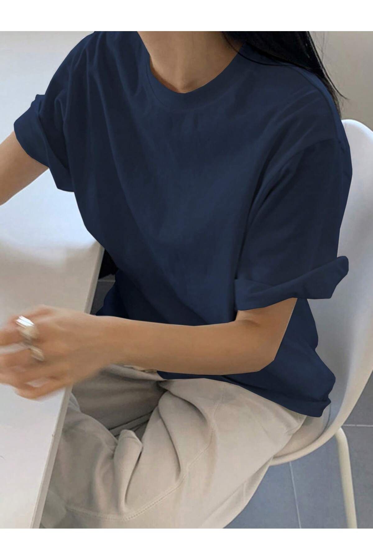 DAXİS Sportwear Company KADIN Bisiklet Yaka Rahat Kesim Basic Tişört