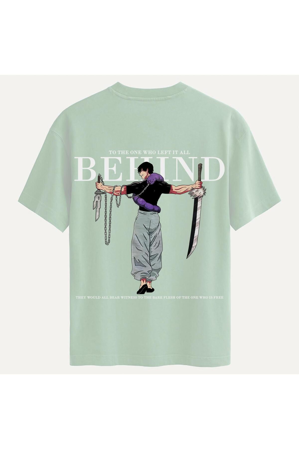 SOFTWAY Unisex Bisiklet Yaka %100 Organik Pamuklu Kalın Dokulu Behind Baskılı Oversize T-shirt - BEJ