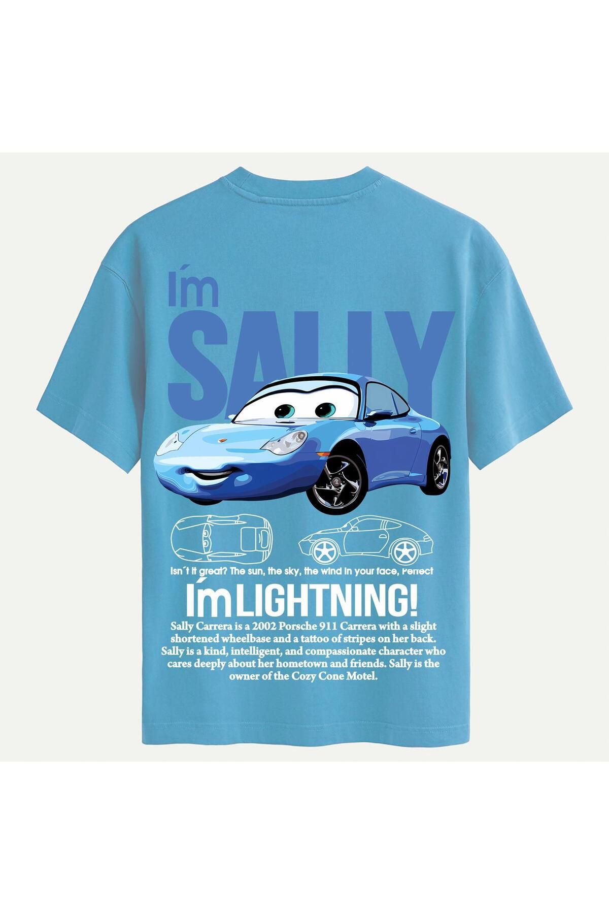 SOFTWAY Unisex Bisiklet Yaka %100 Organik Pamuklu Kalın Dokulu Sally Baskılı Oversize T-shirt - MAVİ