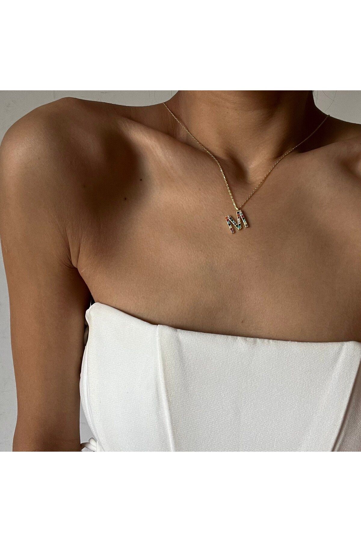 beonejewelry MİNİ RENKLİ TAŞLI HARF KOLYE | 925 GÜMÜŞ