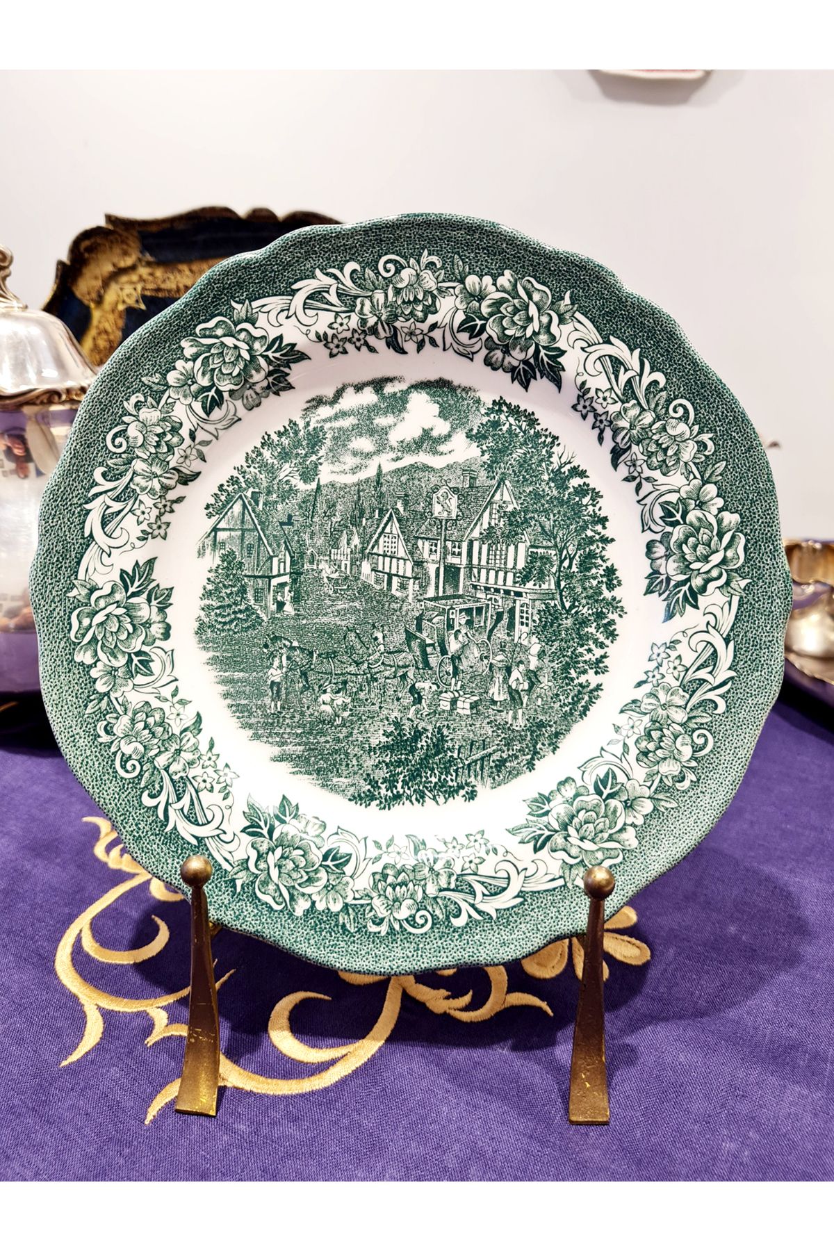Staffordshire İngiliz Country Royal Staffordshire Stratford Stage Desenli Meakin Dekoratif Duvar Tabağı