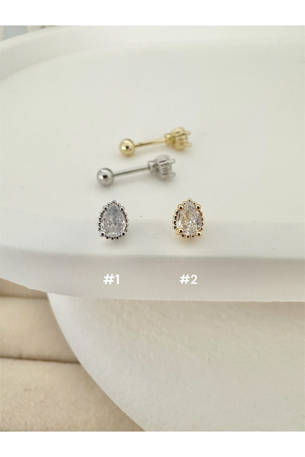 My Bellas Jewels Cerrahi Çelik Damla Tragus Piercing, Helix, Flat, Conch, Lobe (1 Adet)