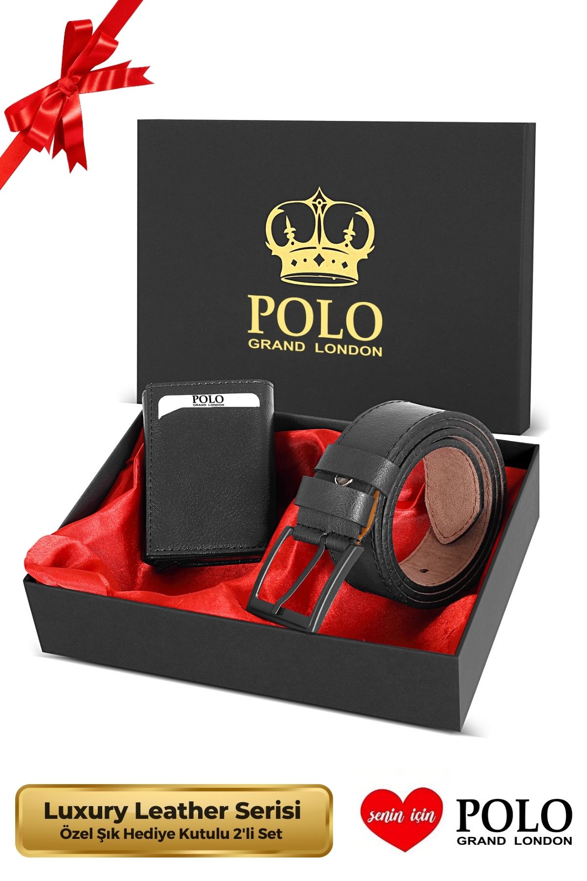 POLOGRAND London Set De 2 Cutii Cadou Speciale Pentru Bărbați Originali, Serie De Lux, Cadou Pentru Mire, Set Elegant De Curea Portofel Din Piele