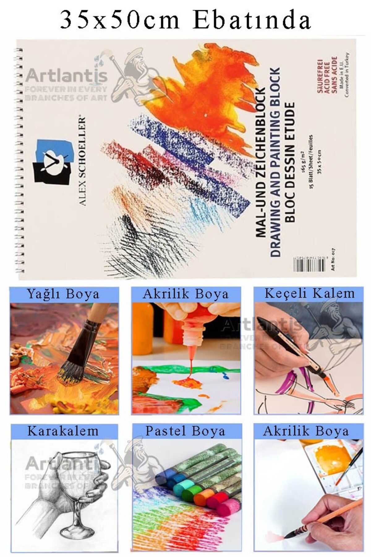 Artlantis Resim Defteri Spralli 35x50 165 gr 15 Yaprak 1 Adet Alex Schoeller Telli Resim Defteri Akrilik Yağlı