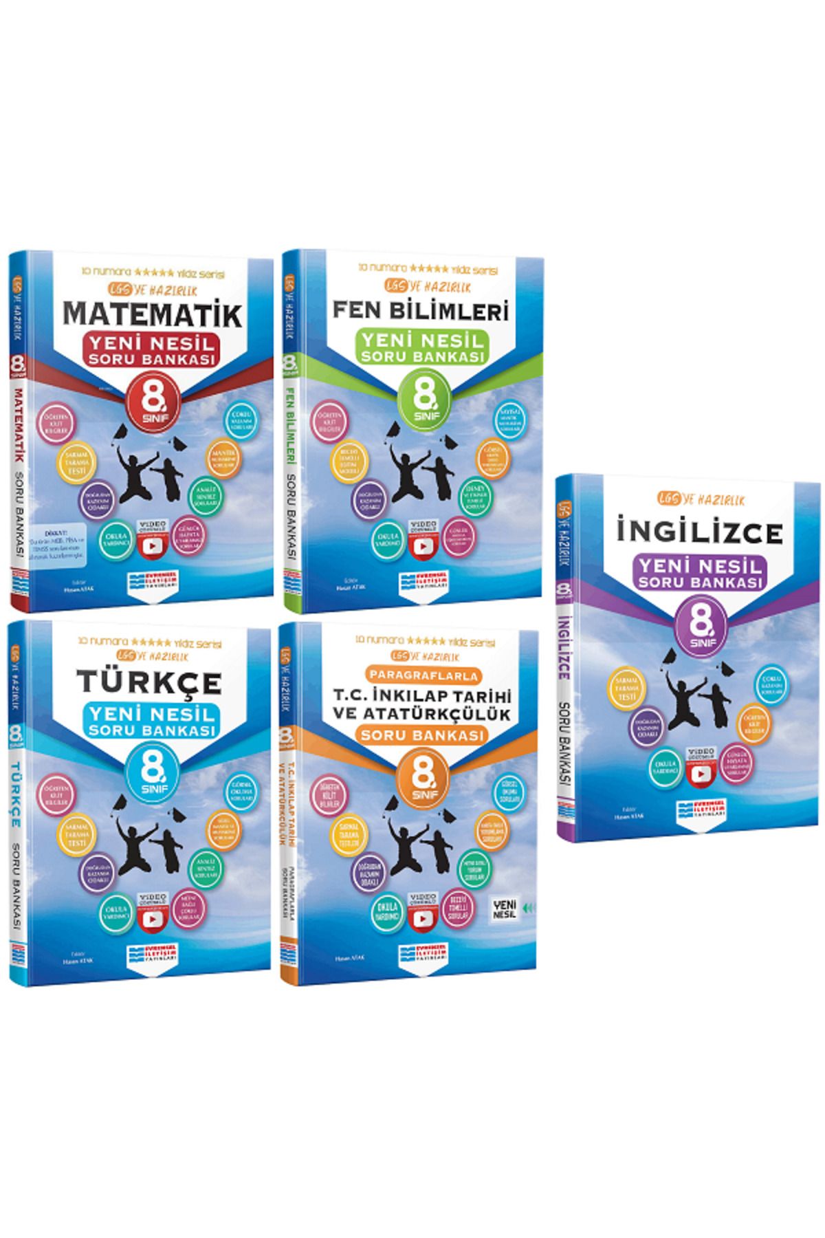 Evrensel İletişim Yayınları 8.Sınıf Evrensel İletişim Matematik + Fen + Türkçe + İnkılap + İngilizce Soru Bankaları / 5 KİTAP