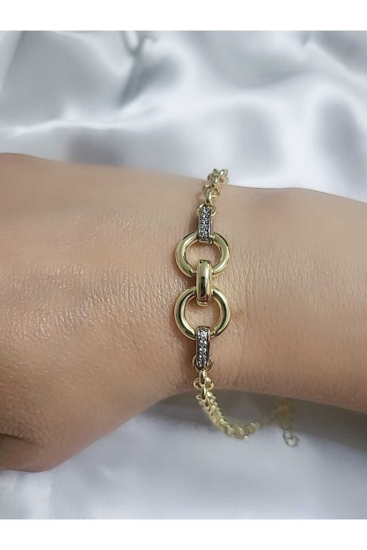 by kayra collection ÇELİK ZİRKON TAŞLI 14 K RENGİNDE BİLEKLİK