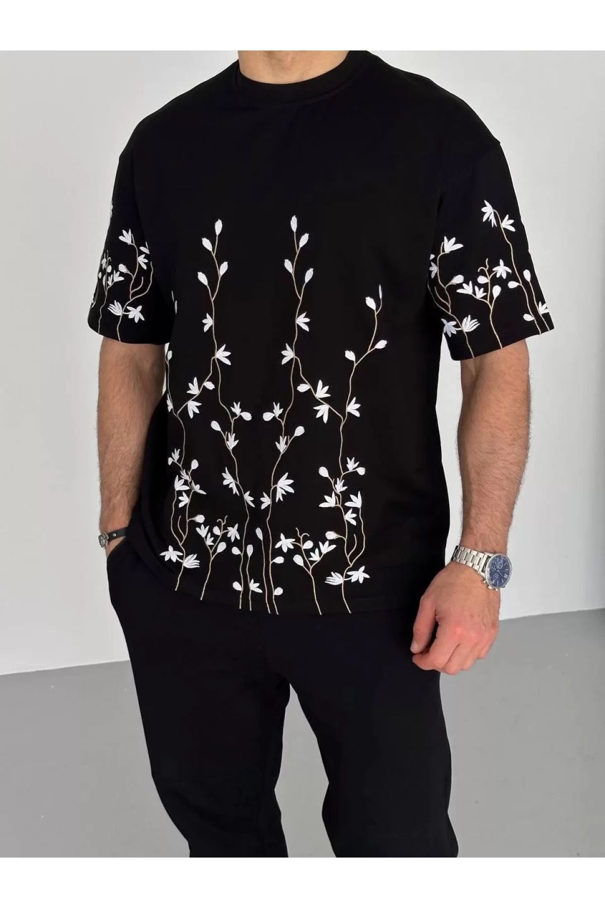 İndigo Park Erkek t-shirt Unisex Nakış İşlemeli T-Shirt - Siyah