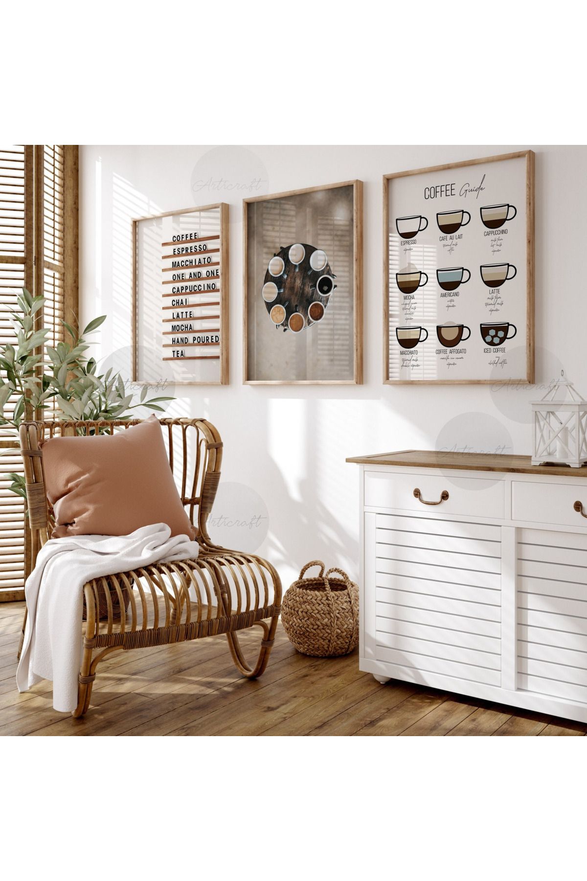 woodhomeworks Ahşap Çerçeveli 3lü Soyut Tablo