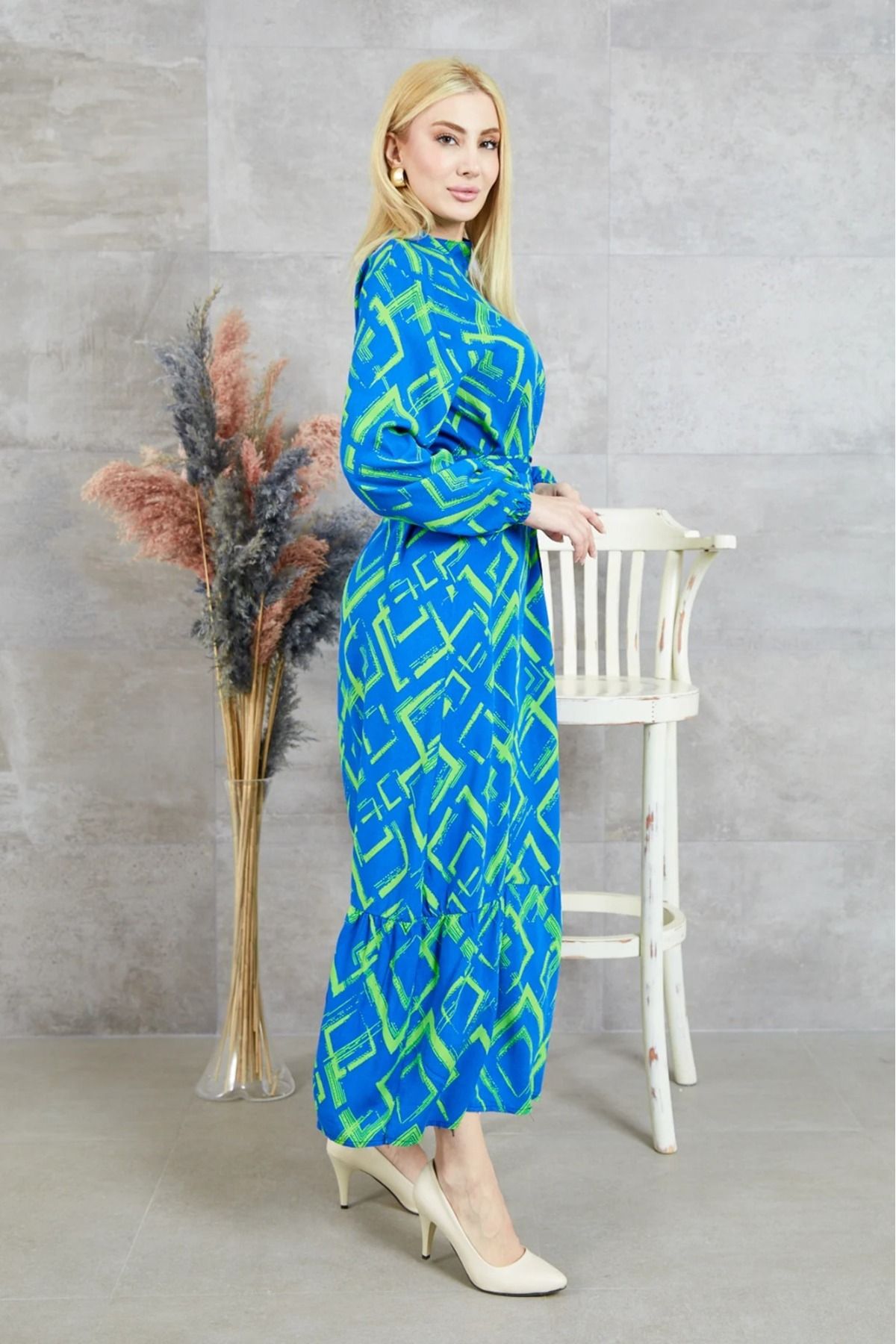 DAS KLEID Geometrik Desen Elbise SAKS