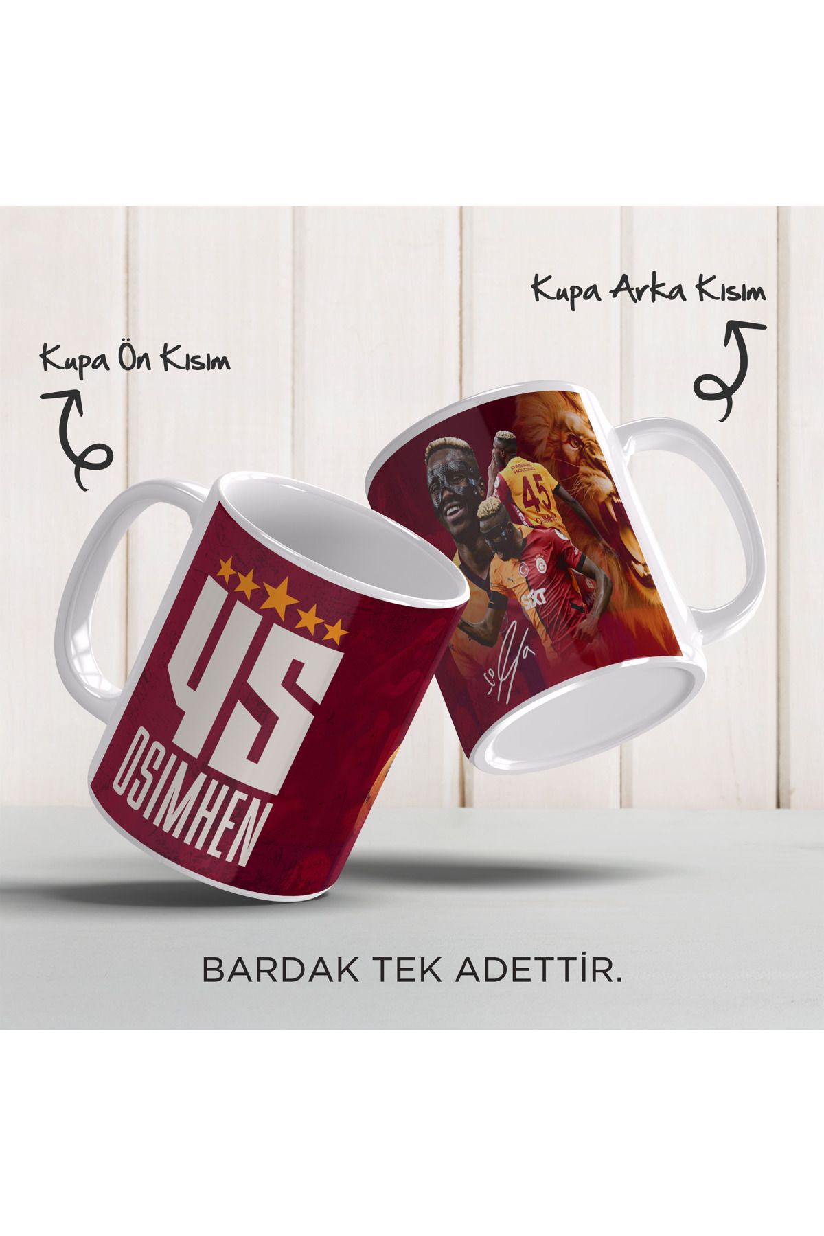 YELKOVAN TASARIM 5 Yıldızlı Sarı Kırmızı Taraftar Baskılı Kişiselleştirilebilir Porselen Kupa Bardak