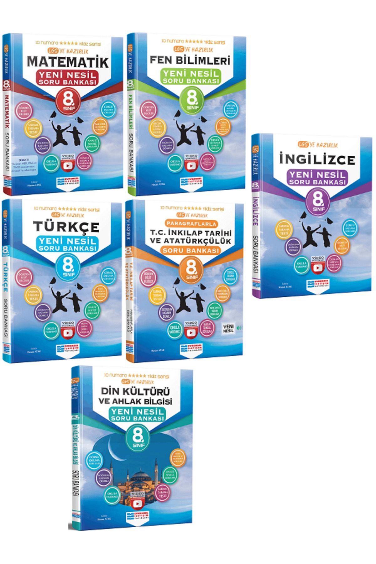 Evrensel İletişim Yayınları 8.Sınıf Evrensel İletişim Matematik + Fen + Türkçe + İnkılap + Din Soru Bankaları / 6 KİTAP