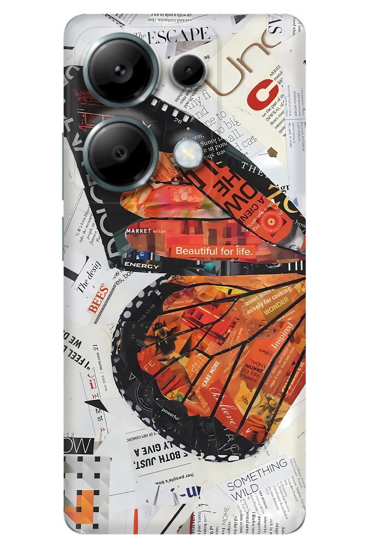 Lopard Xiaomi Redmi Note 13 Pro 4G Koruyucu Kapak Covers 36 Kelebek Etkisi Turuncu
