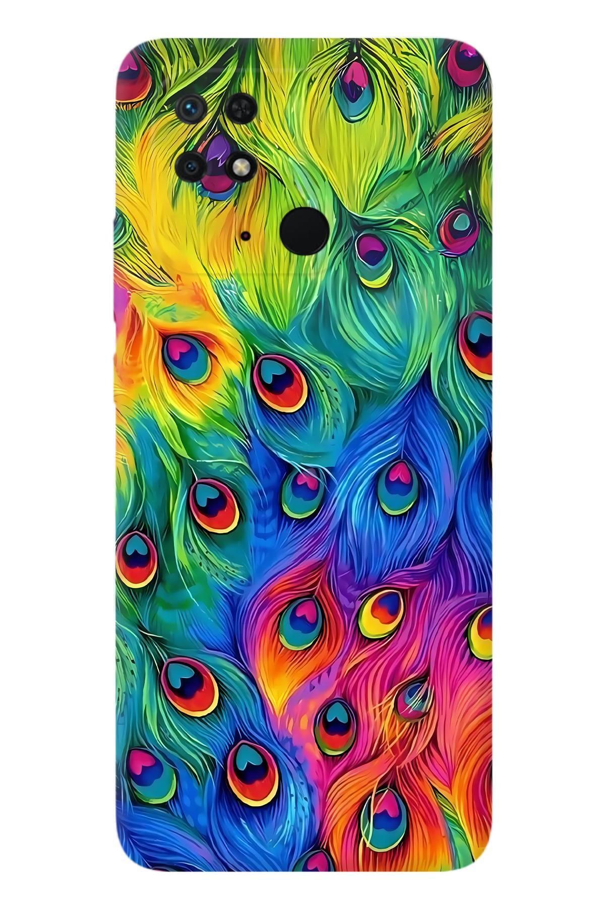 Lopard Xiaomi Poco C40 Parlak Kılıf Covers 48 Tavus Kuşu Fuşya Sarı