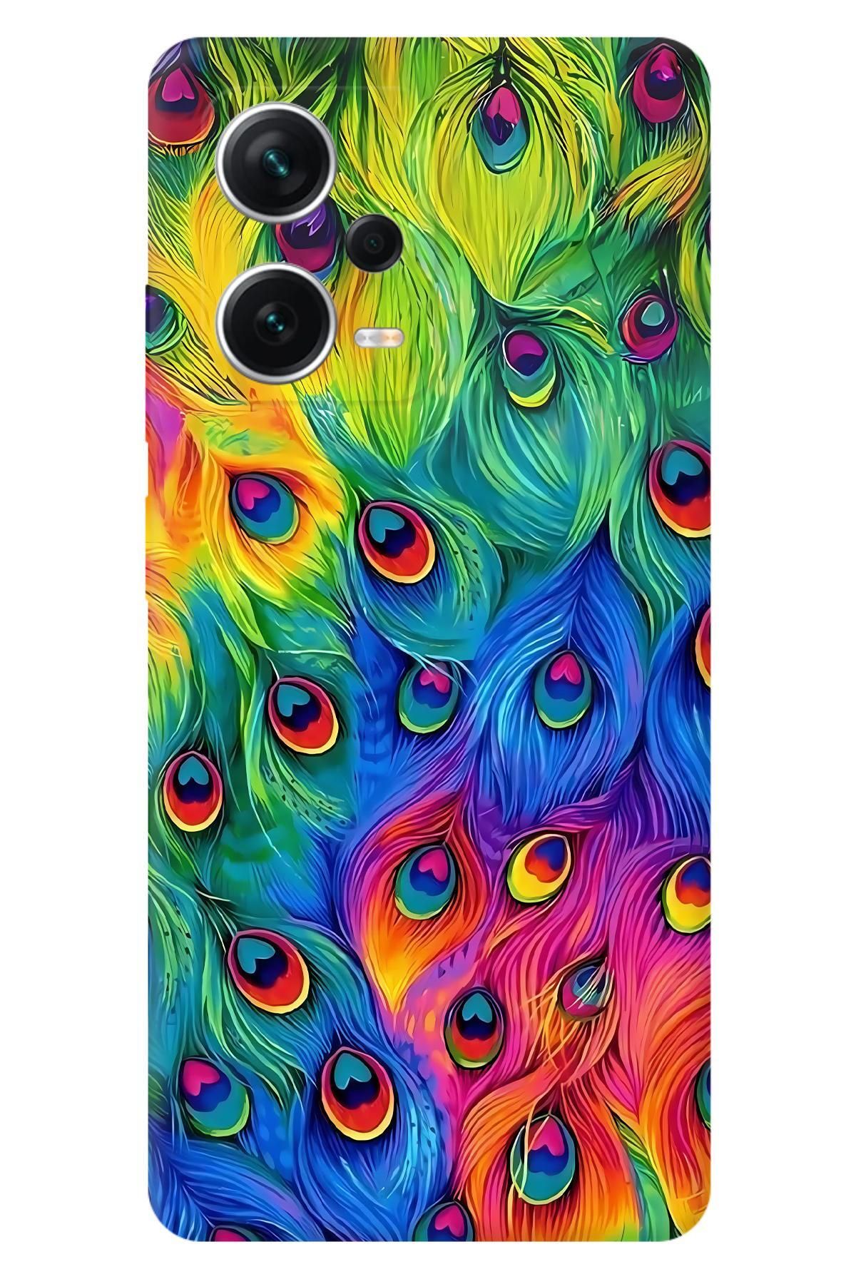 Lopard Xiaomi Redmi Note 12 5G Parlak Kılıf Covers 48 Tavus Kuşu Fuşya Sarı