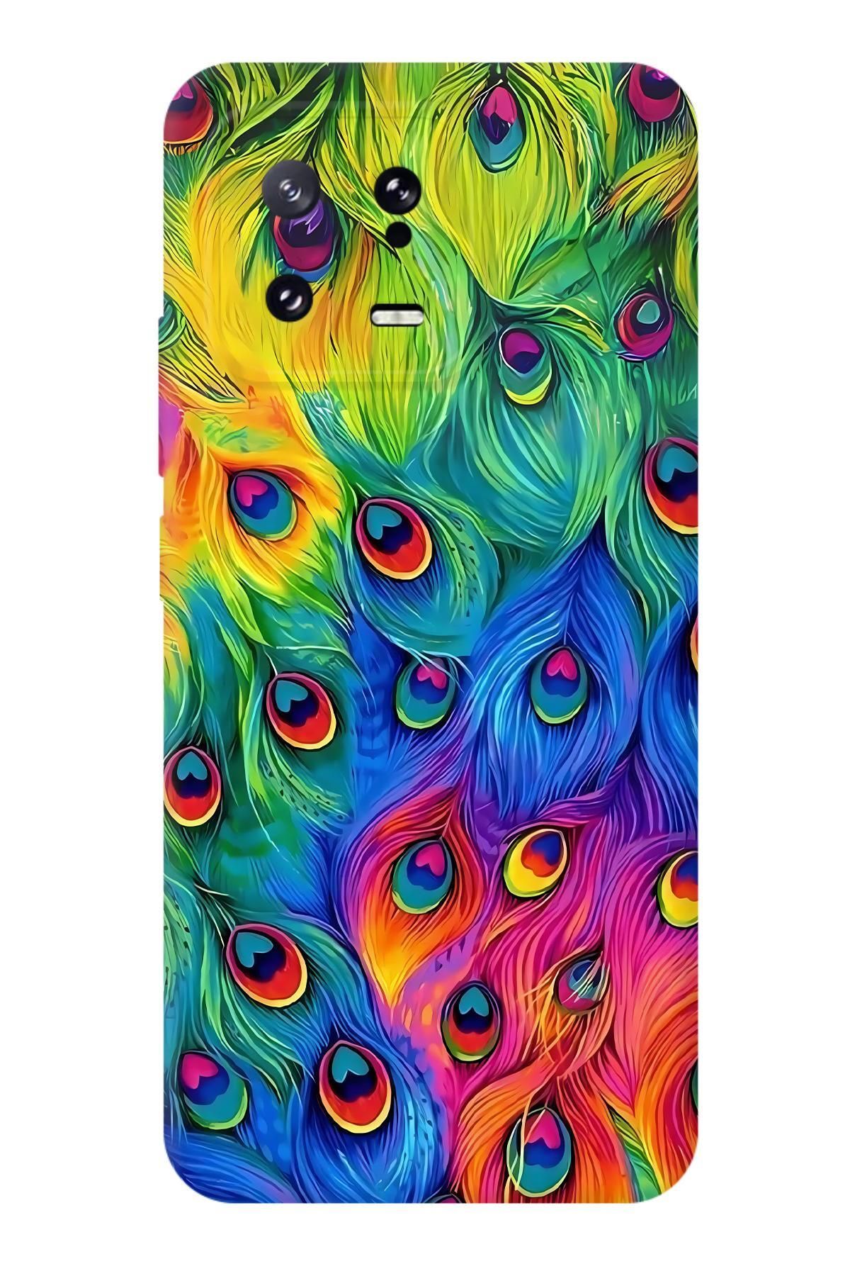 Lopard Xiaomi Mi 13 Parlak Kılıf Covers 48 Tavus Kuşu Fuşya Sarı