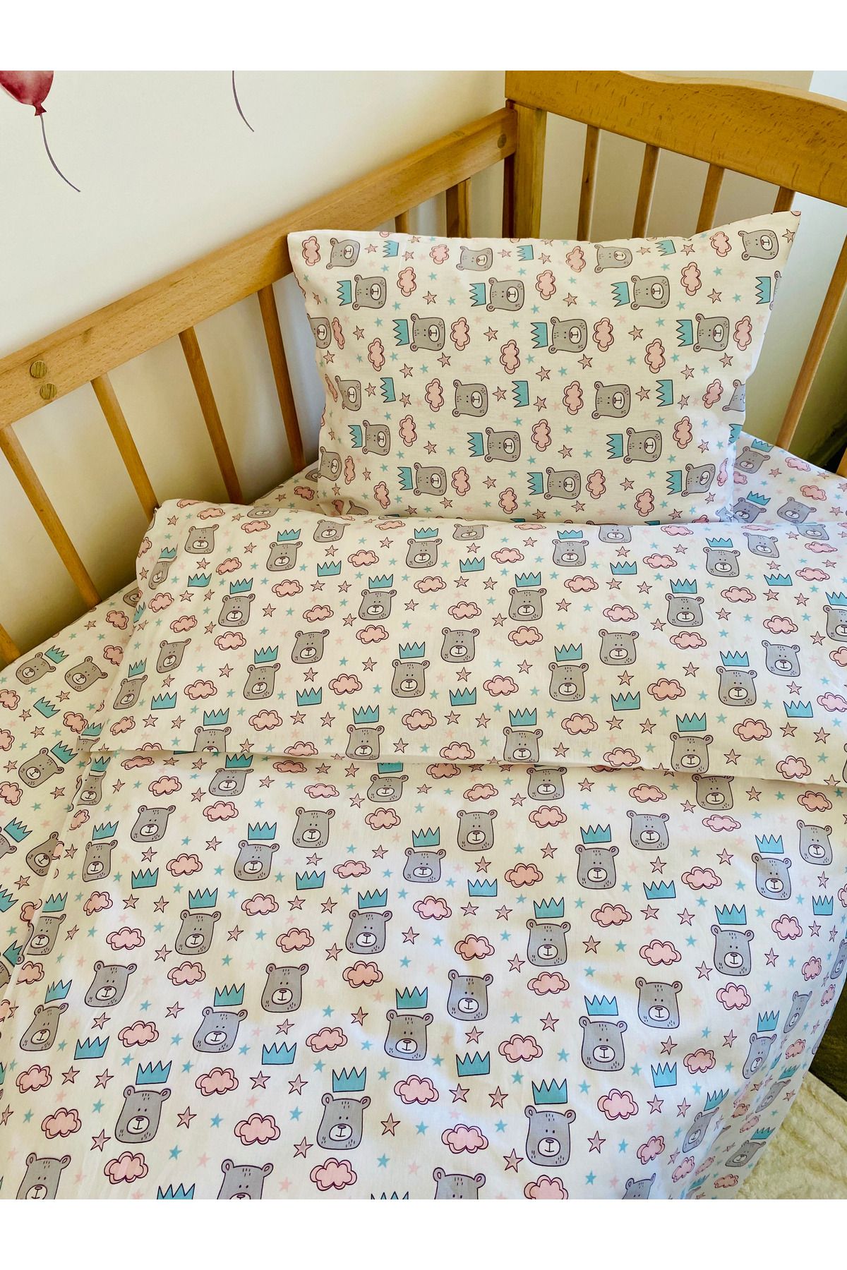 GLOYDEN Bebek Nevresim Takımı %100 Pamuk Kral Ayı 100x150
