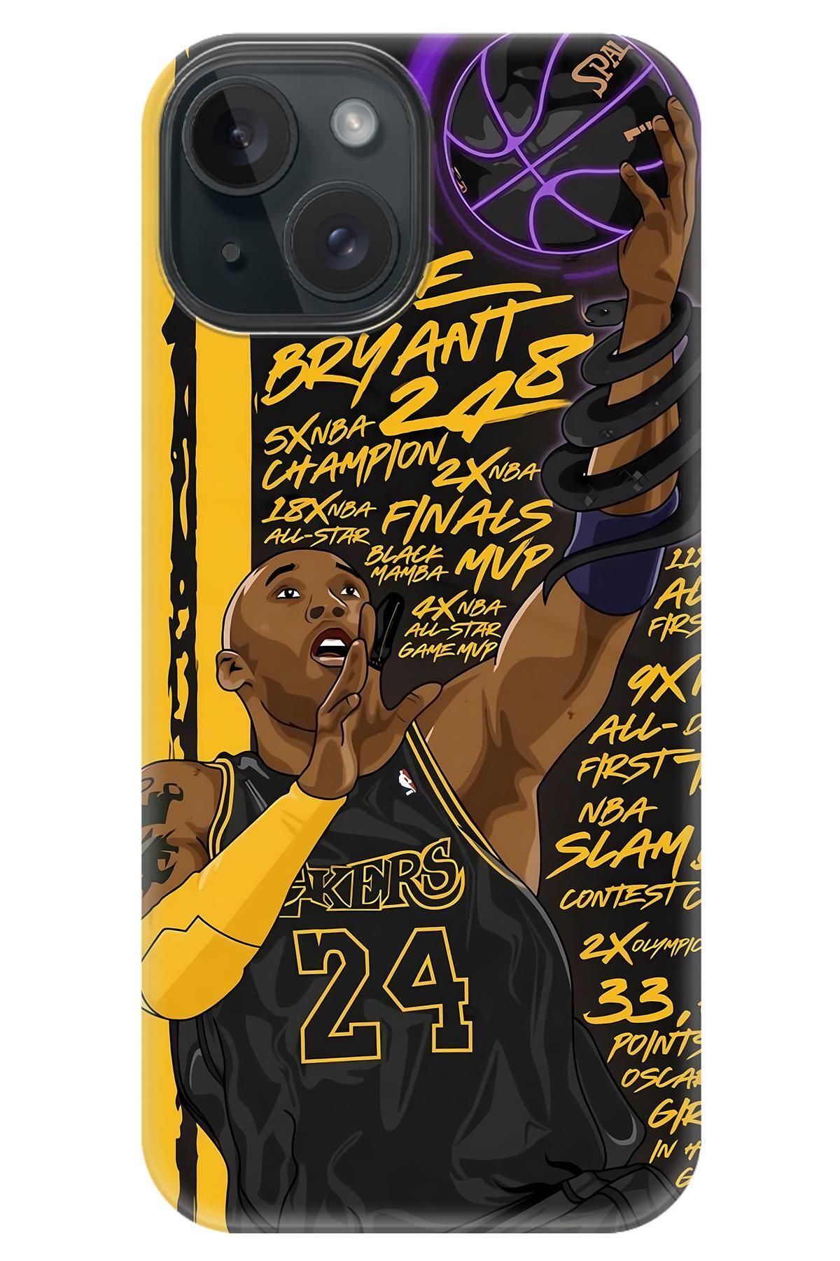 Lopard Apple iPhone 15 Baskılı Kılıf Covers 8 Kobe Bryant Fan Art Mor