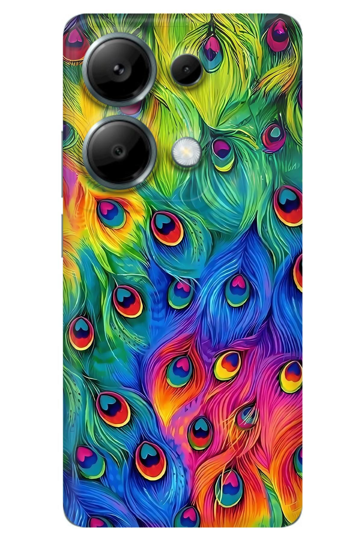 Lopard Xiaomi Redmi Note 13 Pro 4G Parlak Kılıf Covers 48 Tavus Kuşu Fuşya Sarı