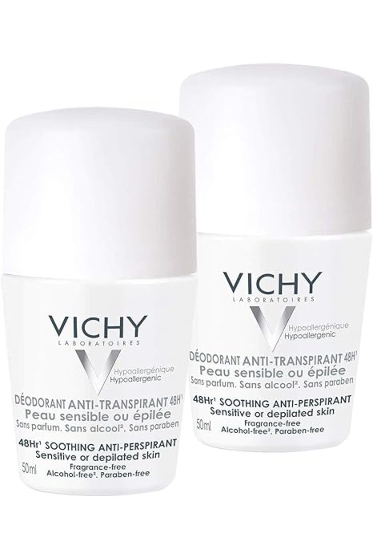 Vichy مزيل العرق رول أون للبشرة الحساسة مضاد للتعرق لمدة 48 ساعة، عبوة مزدوجة 50 مل × 2