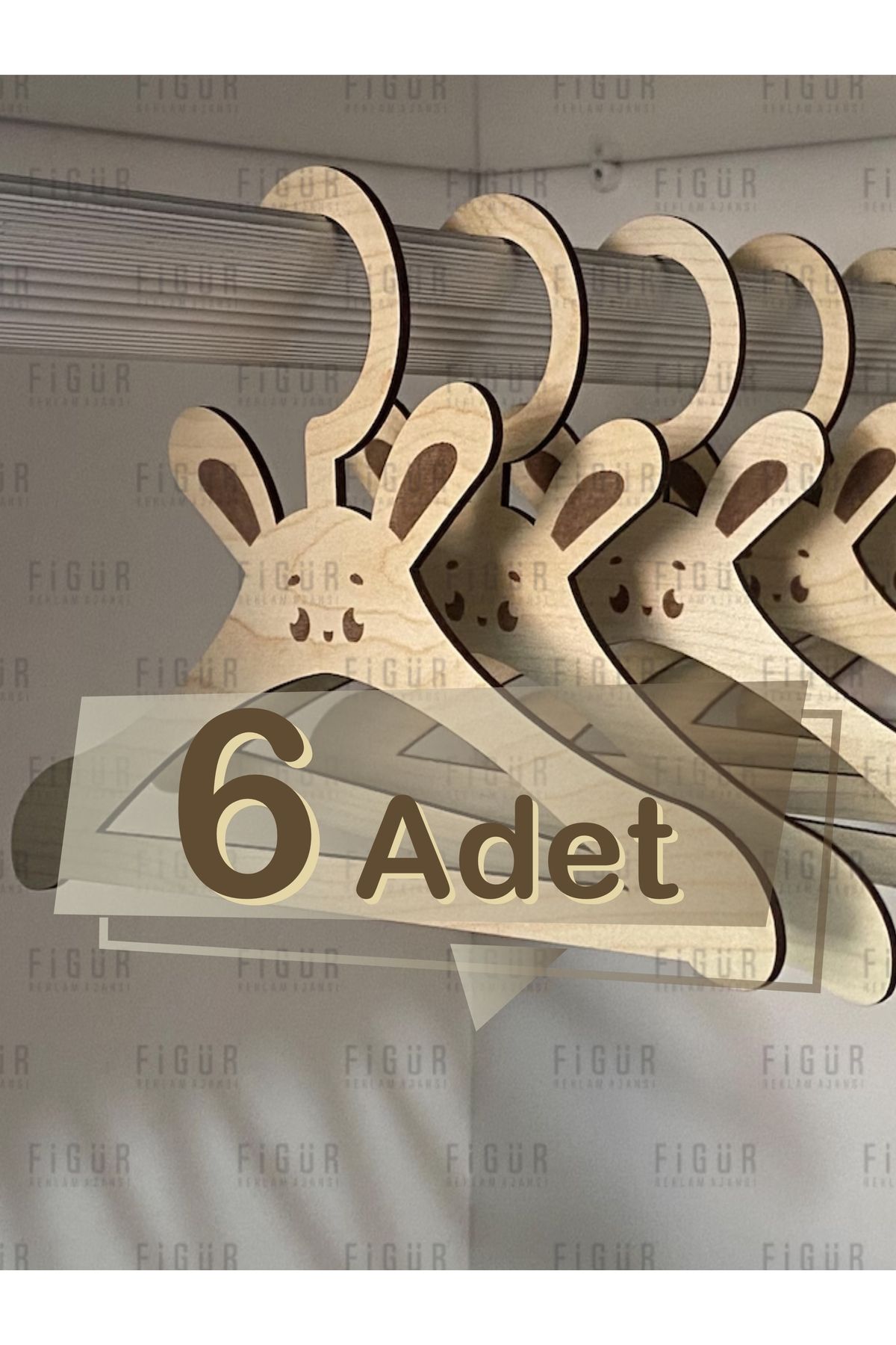 medyarella 🧸 Ahşap Tavşan Figürlü Çocuk Askısı | 3mm MDF | 6 Adet
