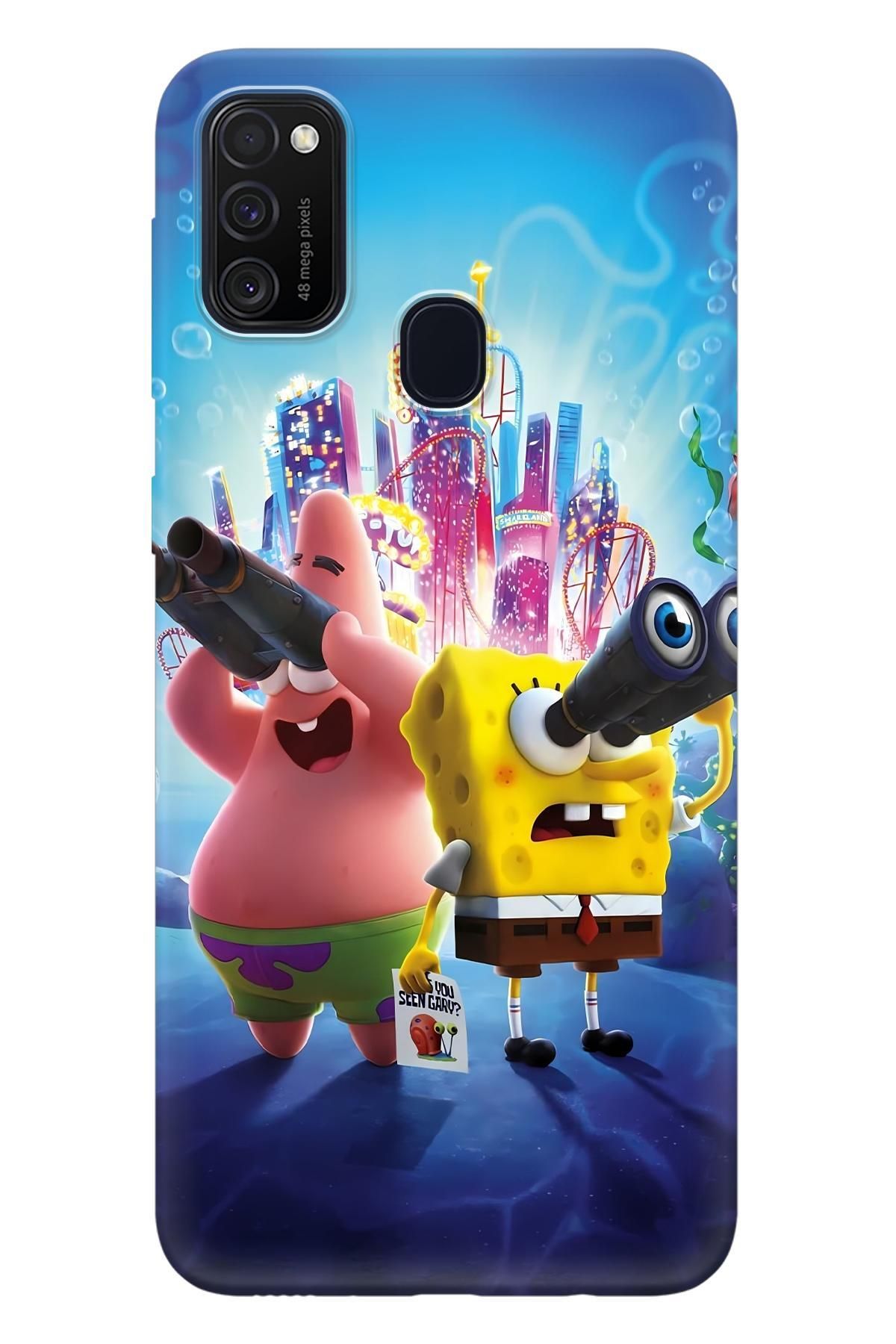 Lopard Samsung Galaxy M30S Parlak Kılıf Covers 18 Sünger Bob Duvar Kağıdı Sarı
