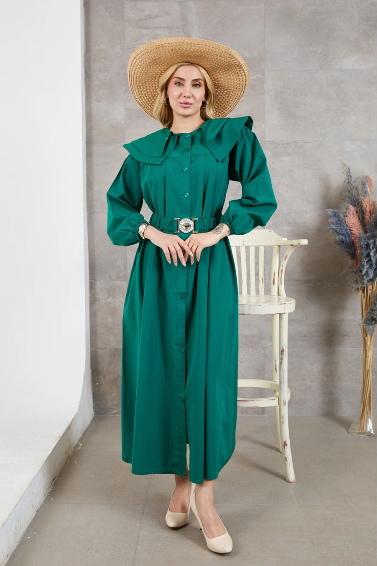 DAS KLEID Kemerli Elbise YEŞİL