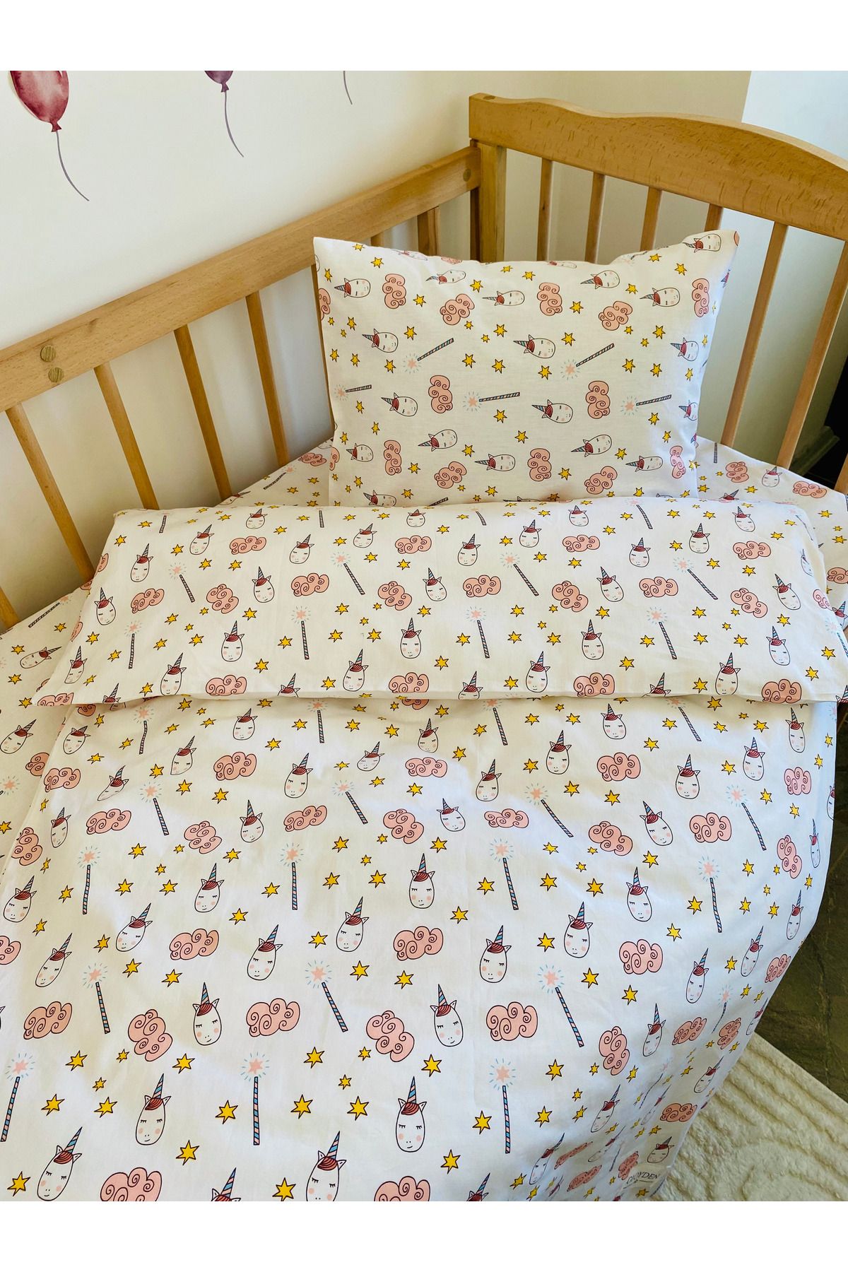 GLOYDEN Bebek Nevresim Takımı %100 Pamuk Unicorn 70x110