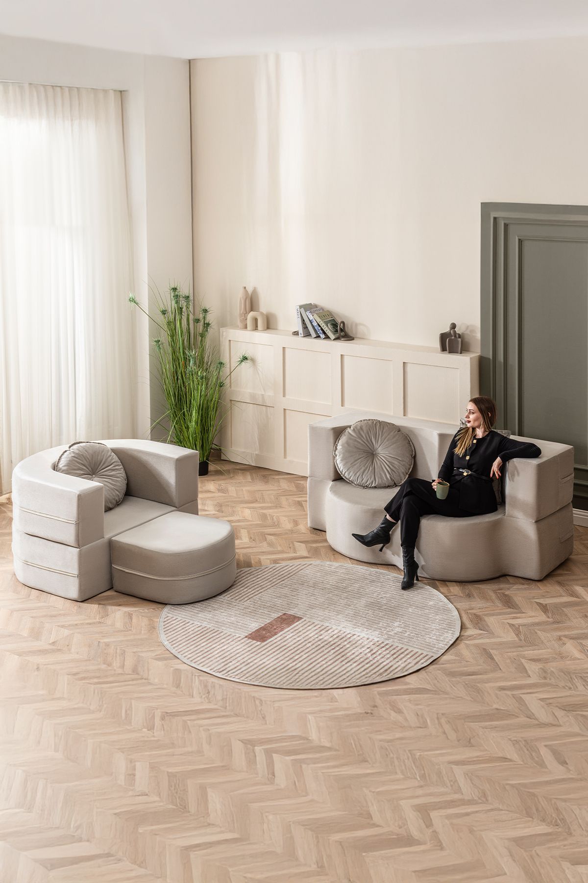 BRANNA HOME NEİRO Sünger Koltuk Takımı, Açılabilir Yataklı 2+1 Modern Koltuk