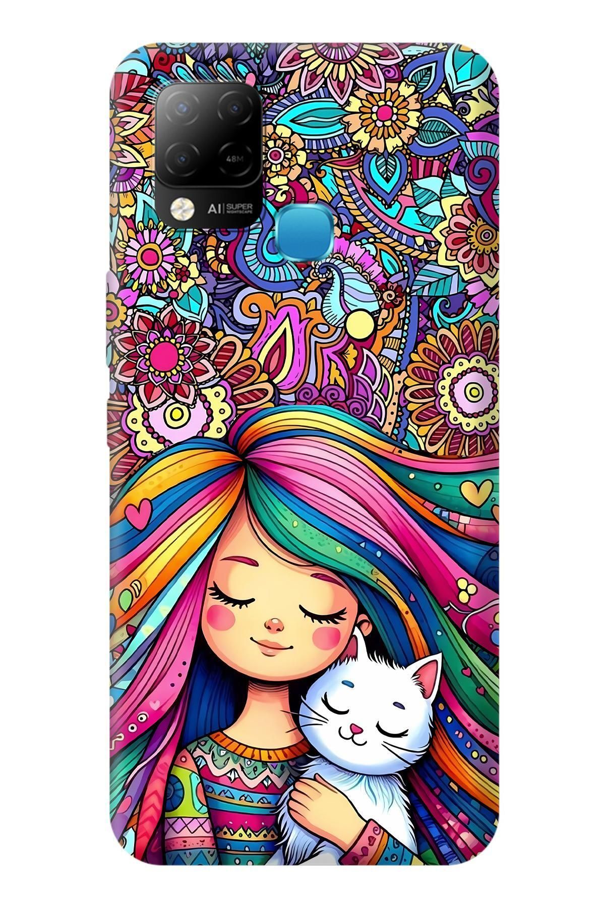 Lopard İnfinix Hot 10T Full HD Kılıf Covers 40 Çocuk Kedi Pembe Mavi