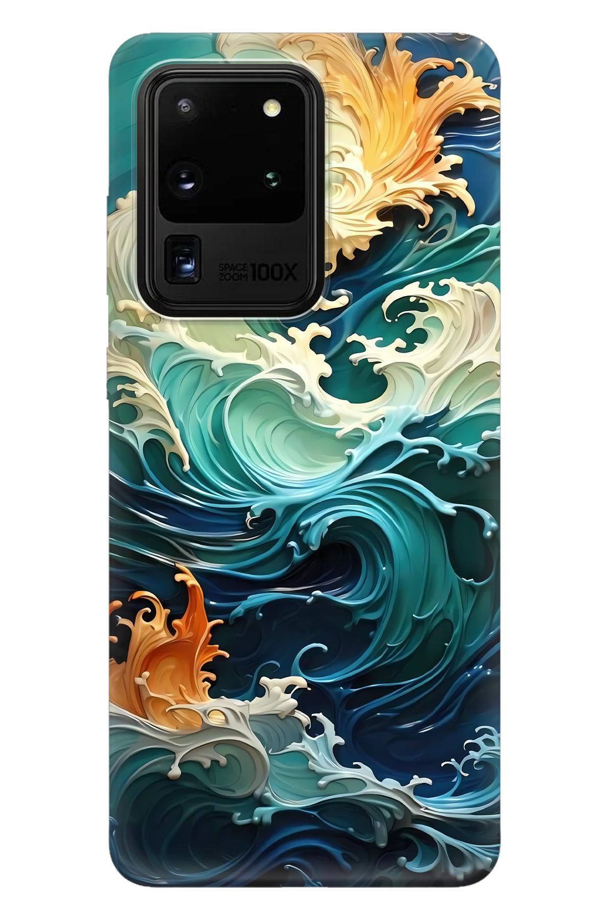 Lopard Samsung Galaxy S20 Ultra Arka Kapak Covers 33 3d Okyanus Dalgalar Beyaz Mavi