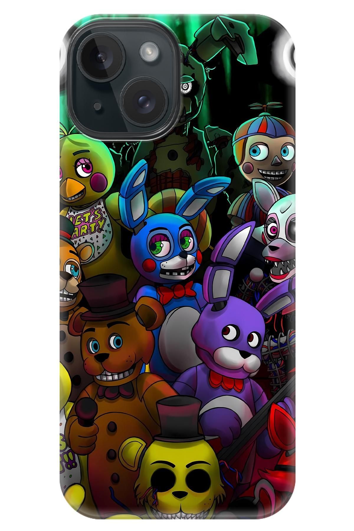 Lopard Apple iPhone 14 Tam Koruma Kılıf Covers 19 Five Nights at Freddy's Mor Sarı