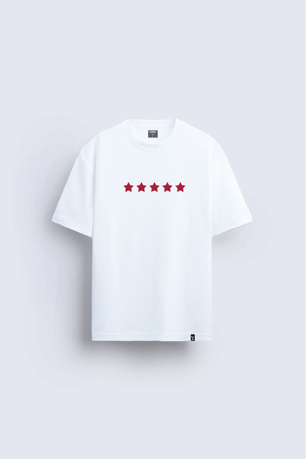 Darkia 5 Yıldızlı Yıldız Baskılı Bisiklet Yaka Beyaz Tişört T-shirt
