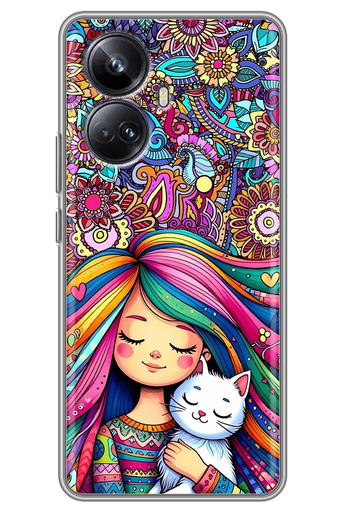 Lopard Realme 10 Pro Plus Full HD Kılıf Covers 40 Çocuk Kedi Pembe Mavi
