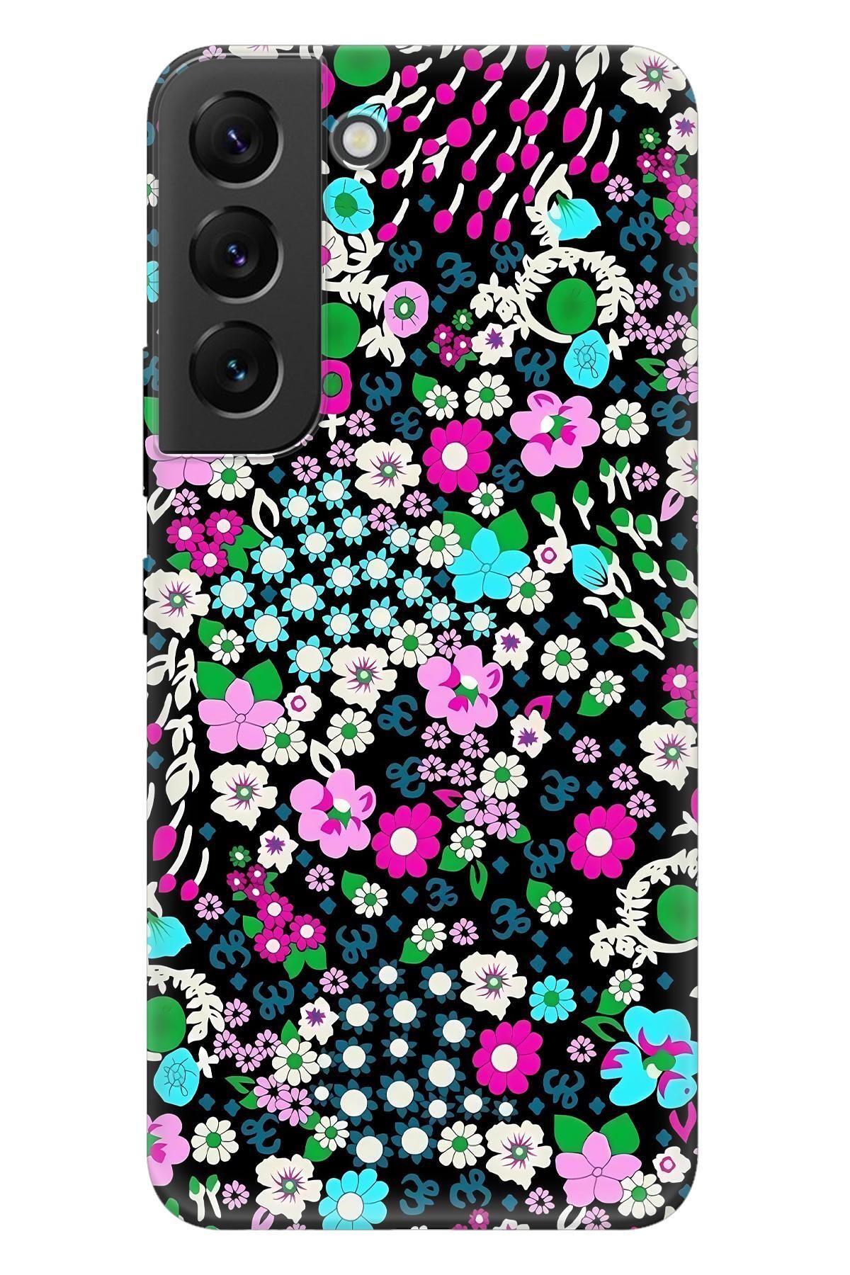 Lopard Samsung Galaxy S22 Yumuşak Kılıf Covers 47 Minik Çiçekler Su Yeşili