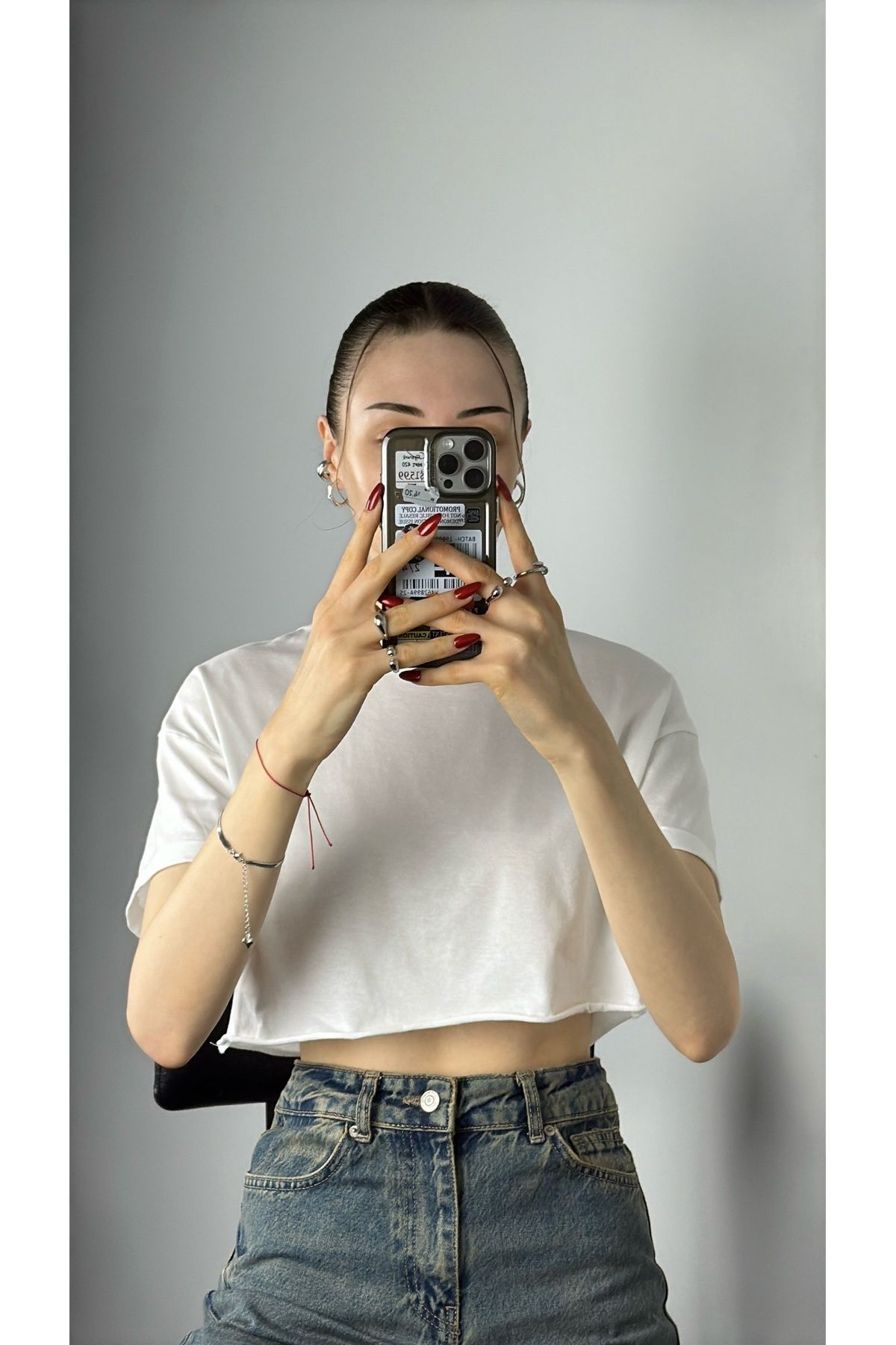 hece butik Beyaz crop tshirt
