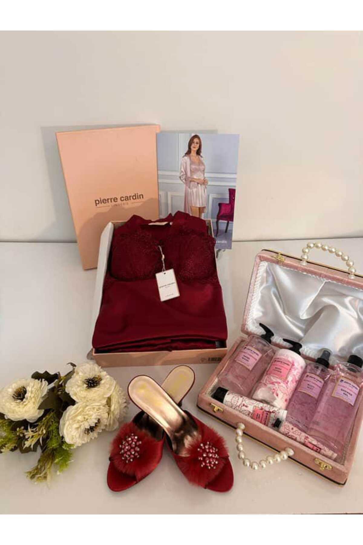 sbcceyiz Saten 6 Paça Gecelik,tüylü Terlik,bakım Seti