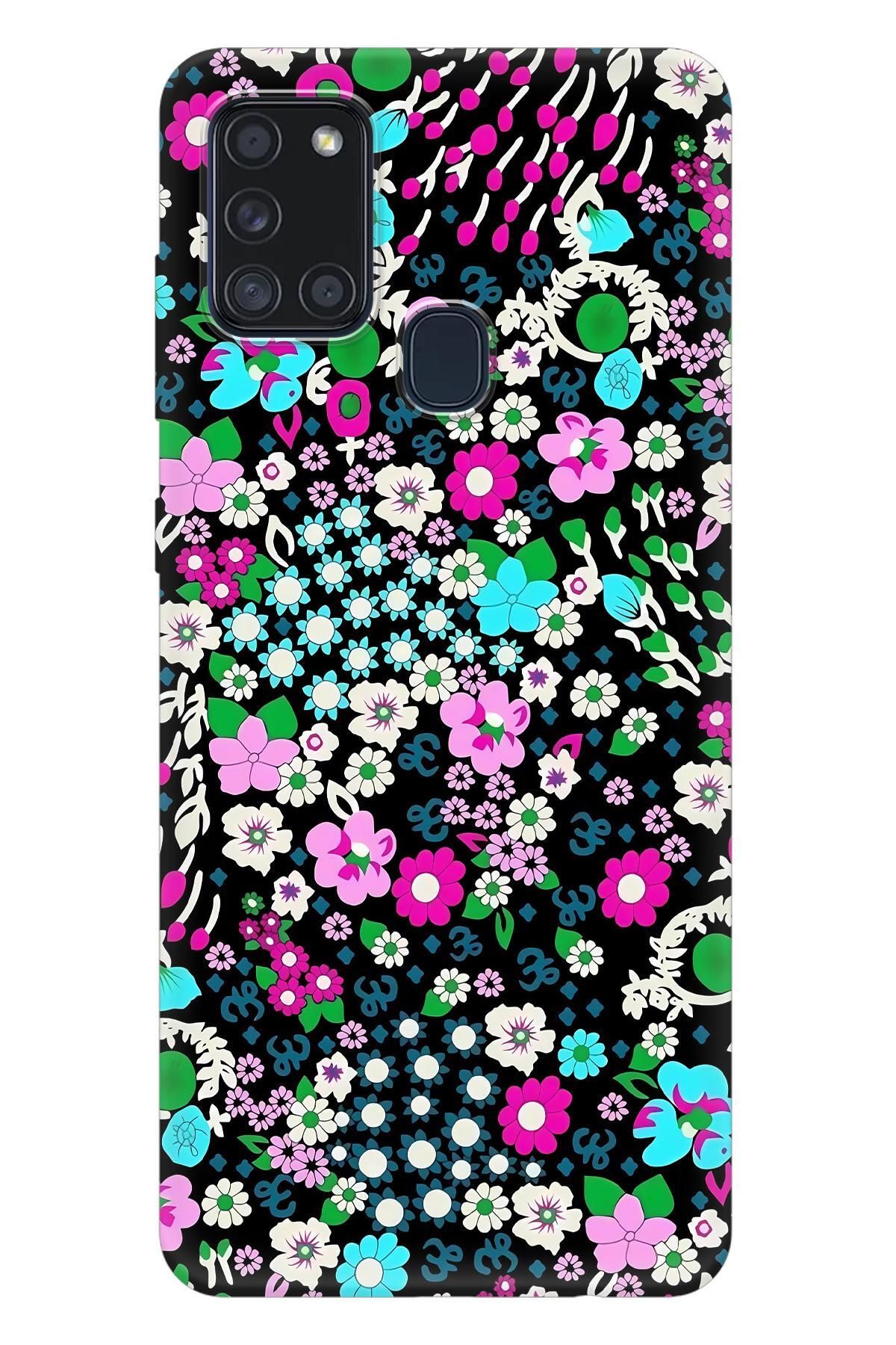Lopard Samsung Galaxy A21S Yumuşak Kılıf Covers 47 Minik Çiçekler Su Yeşili