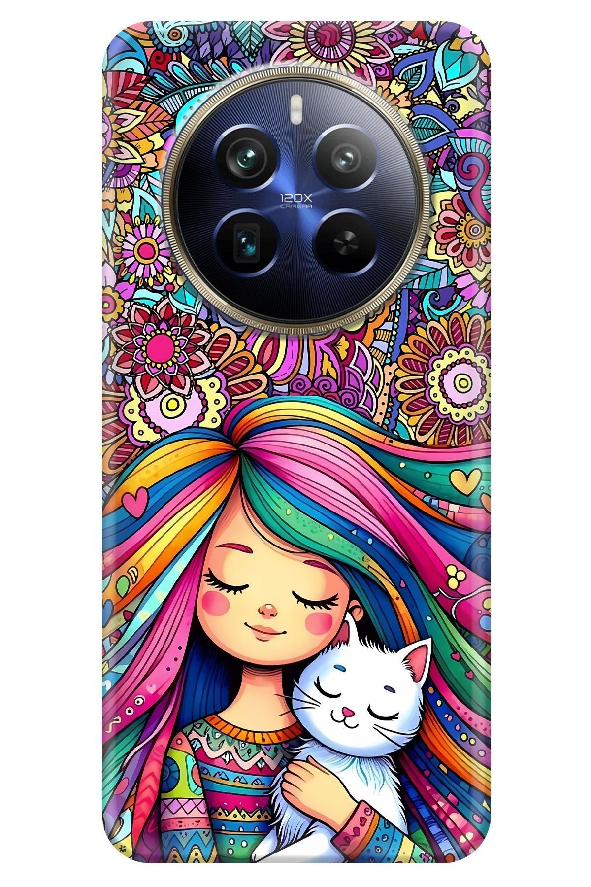 Lopard Realme 12 4G Full HD Kılıf Covers 40 Çocuk Kedi Pembe Mavi