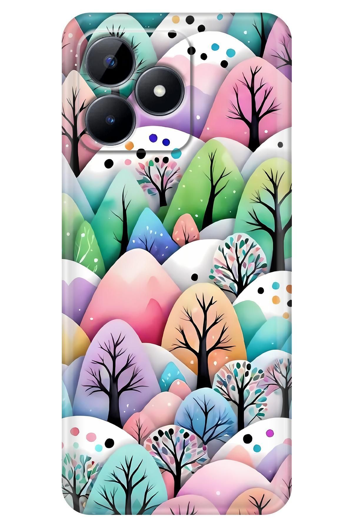 Lopard Realme Note 50 UV Kılıf Covers 39 Pastel Çiçekli Ağaçlar