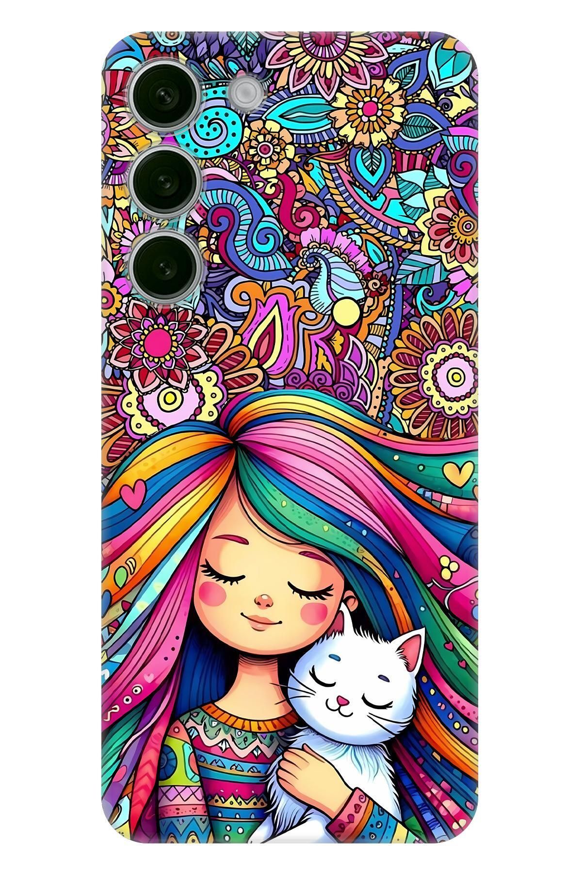 Lopard Samsung Galaxy S23 Full HD Kılıf Covers 40 Çocuk Kedi Pembe Mavi
