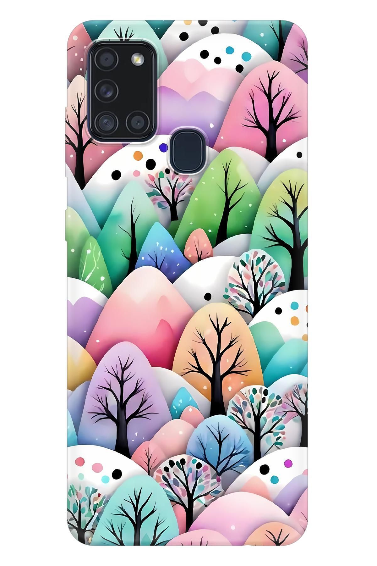 Lopard Samsung Galaxy A21S UV Kılıf Covers 39 Pastel Çiçekli Ağaçlar