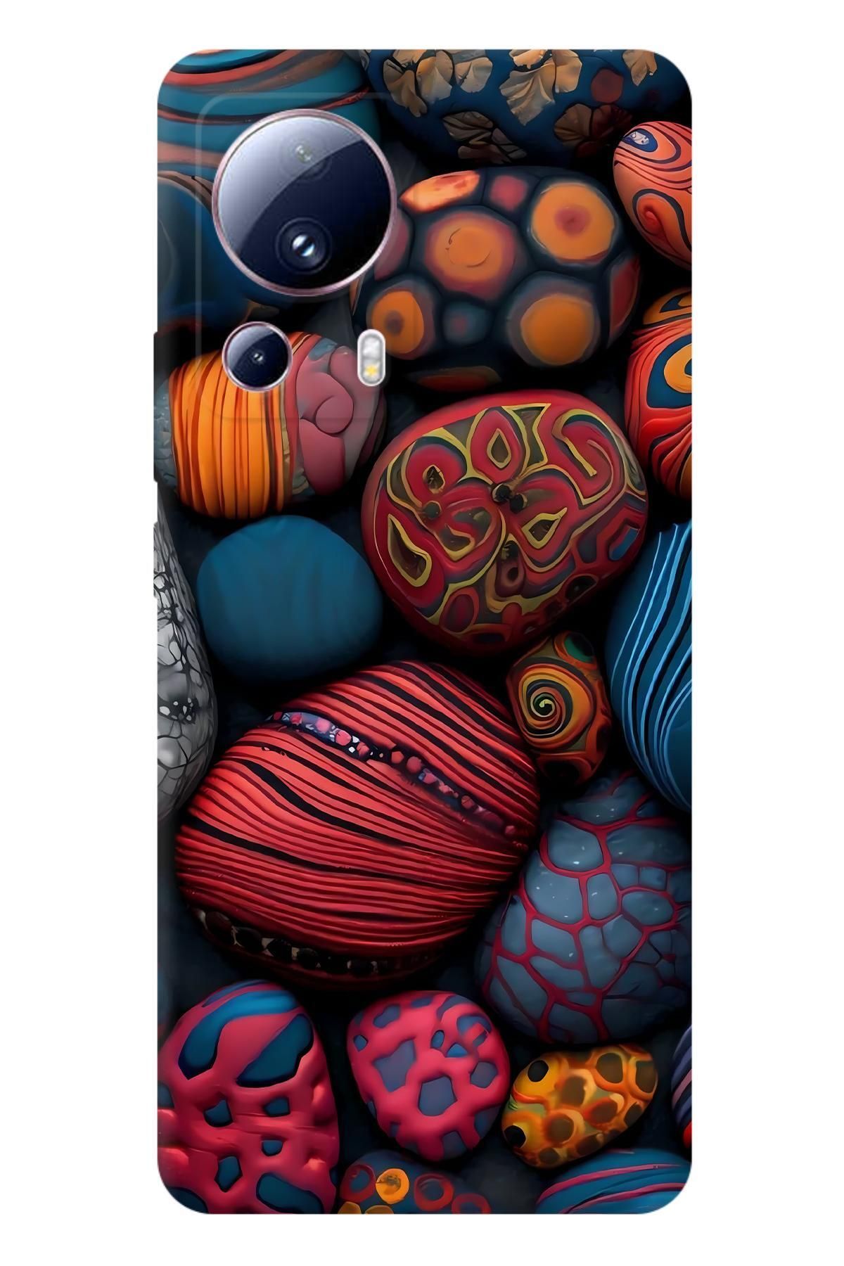 Lopard Xiaomi Mi 13 Lite Tasarım Kılıf Covers 42 Taşlar Mavi Kırmızı Siyah
