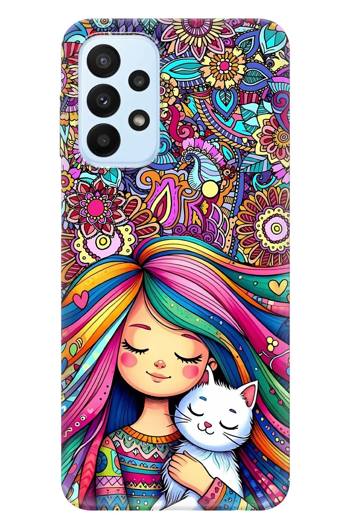 Lopard Samsung Galaxy A13 4G Full HD Kılıf Covers 40 Çocuk Kedi Pembe Mavi