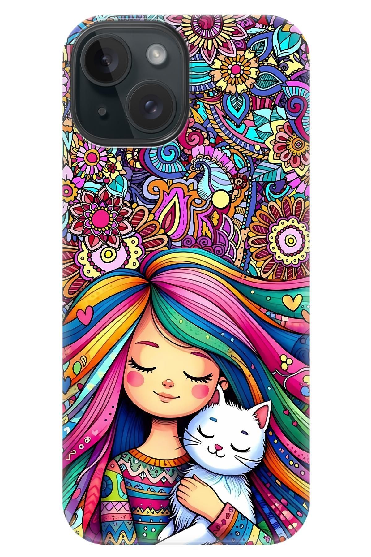 Lopard Apple iPhone 15 Full HD Kılıf Covers 40 Çocuk Kedi Pembe Mavi