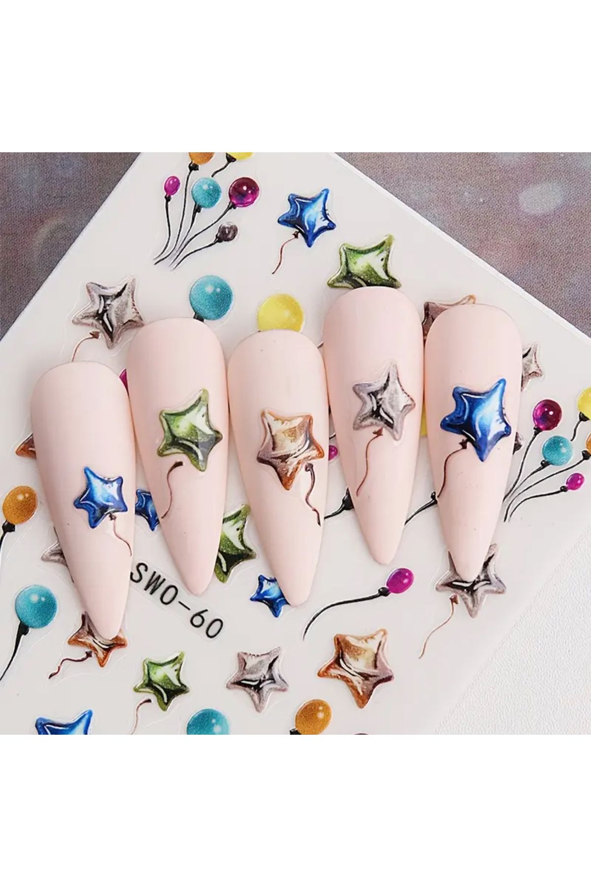 zeinapp Kendinden Yapışkanlı 5D Balon Yıldız Figürlü Tırnak Sticker Nail Sticker Tırnak Sanatı