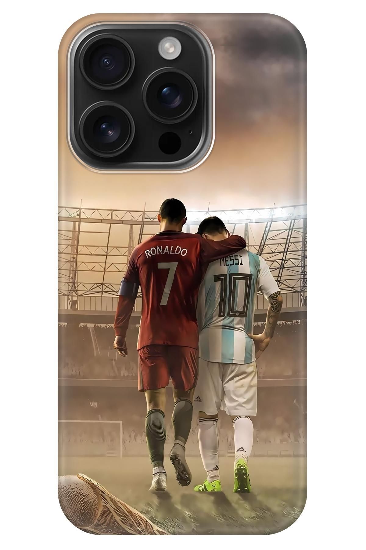 Lopard Apple iPhone 16 Pro Max Tasarım Kılıf Covers 12 Lionel Messi & Ronaldo Kırmızı Beyaz