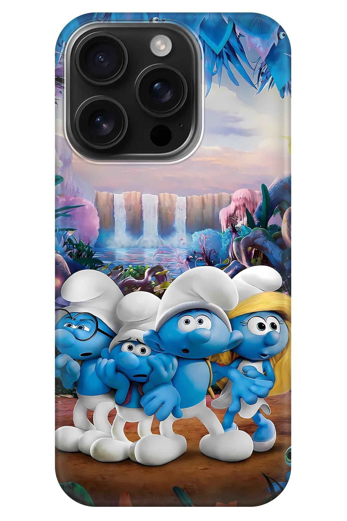 Lopard Apple iPhone 16 Pro Max Darbe Emici Kılıf Covers 24 Şirinler Köyü Smerfy Mavi Beyaz