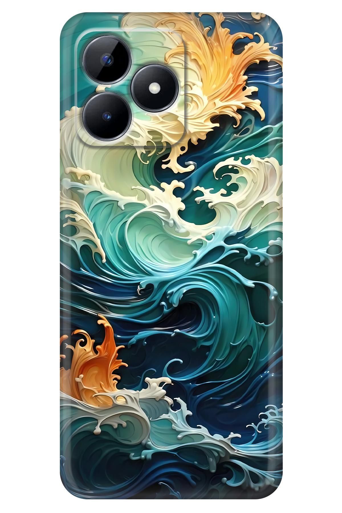 Lopard Realme Note 50 Arka Kapak Covers 33 3d Okyanus Dalgalar Beyaz Mavi
